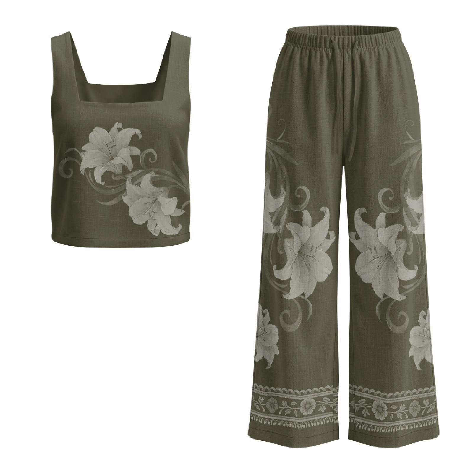 Linen Pant Wide - INSTANTARTS ชุดเสื้อกั๊กผ้าลินินสำหรับผู้หญิง กางเกงขายาวทรงกว้าง น้ำหนักเบา ระบายอากาศได้ดี นุ่มสบาย