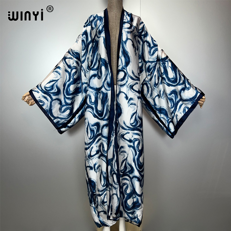 Cover Up Kaftan - WINYIโบฮีเมียนCardiganชุดแอฟริกาKaftan Beachชุดผู้หญิงฤดูร้อนผ้าไหมKimono Beach Cover Up Abayaดูไบหรูหรา