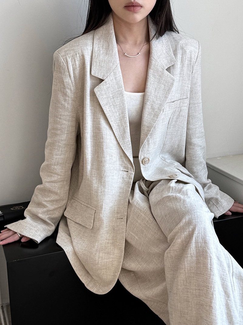 Linen Pant Wide - ฤดูใบไม้ร่วง Hig-end ผ้าลินินวัสดุเสื้อแจ็คเก็ตชุดผู้หญิง 2025 ฤดูร้อนใหม่หลวมขากว้างสบายๆกางเกงสุภาพสตรีเสื้อผ้า Office