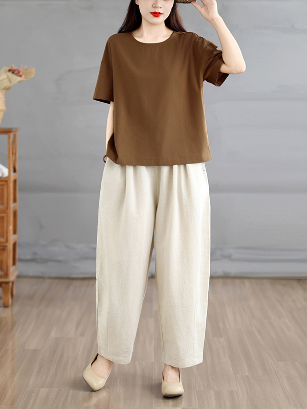 Linen Pant Wide - ชุดเซ็ตสองชิ้นสไตล์ชาติพันธุ์สำหรับฤดูร้อน เสื้อผ้าลินินลำลอง กางเกงขายาวทรงหลวม ชุดเข้าชุดแฟชั่น