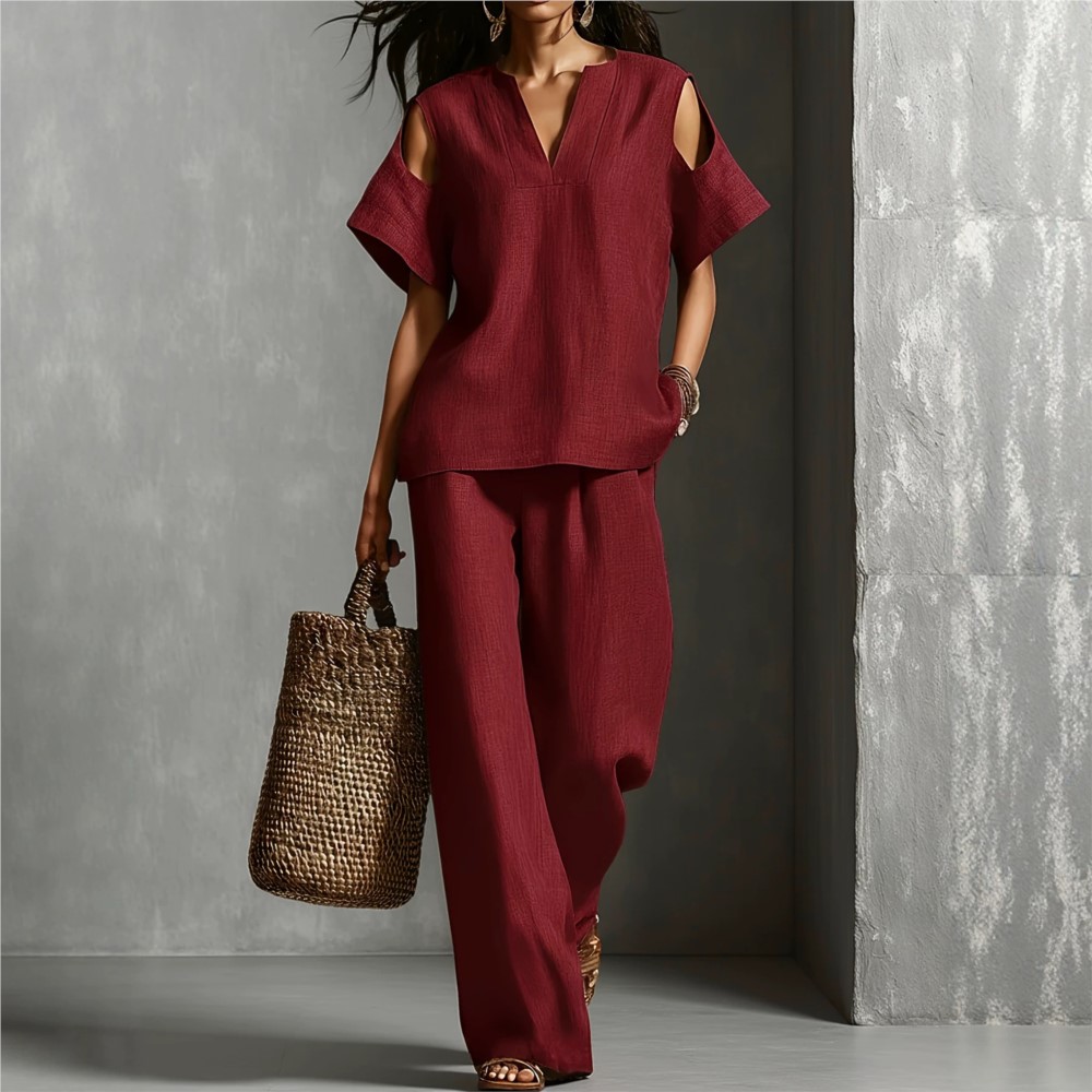 ชุดลำลองผ้าลินินสีพื้นเรียบง่า - Linen Pant Wide บทวิจารณ์และราคา