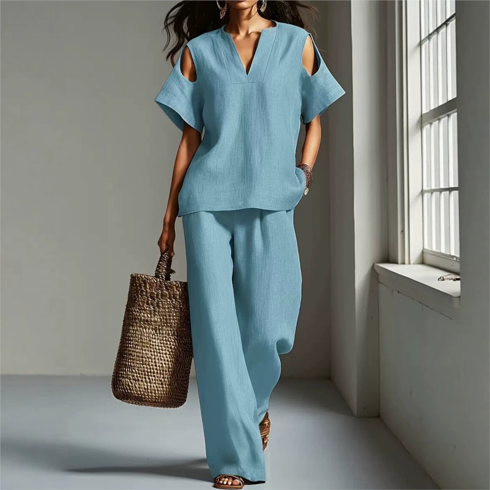 ชุดลำลองผ้าลินินสีพื้นเรียบง่า - Linen Pant Wide บทวิจารณ์และราคา