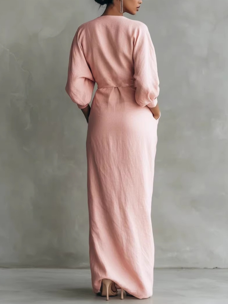 เดรสยาวผ้าลินินผสมสำหรับผู้หญิ - Linen Dress Wrap บทวิจารณ์และราคา