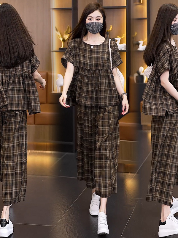 ชุดเซ็ตผู้หญิงไซส์ใหญ่ลายสก็อต - Linen Pant Wide บทวิจารณ์และราคา