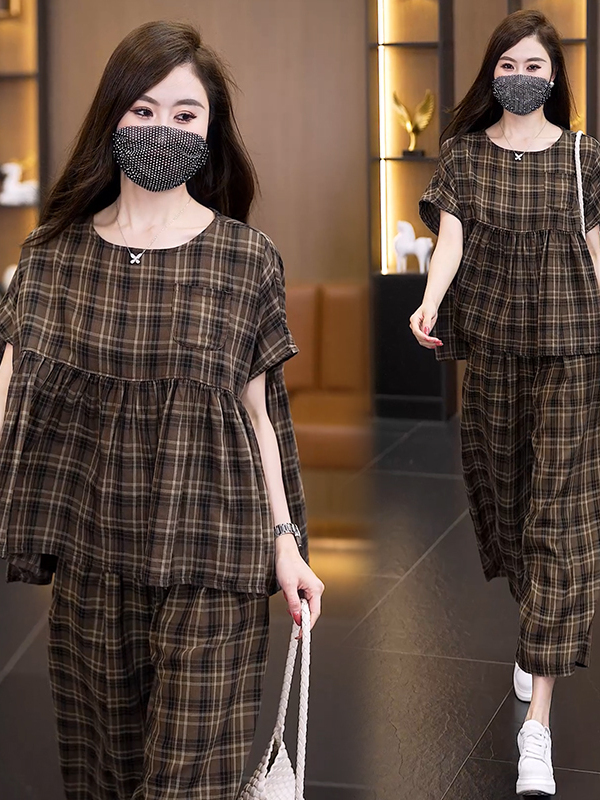 ชุดเซ็ตผู้หญิงไซส์ใหญ่ลายสก็อต - Linen Pant Wide บทวิจารณ์และราคา