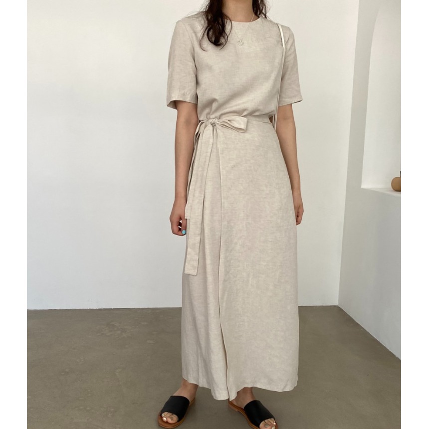 ชุดเดรสผ้าฝ้ายลินินแบบพันตัว ด - Linen Dress Wrap บทวิจารณ์และราคา